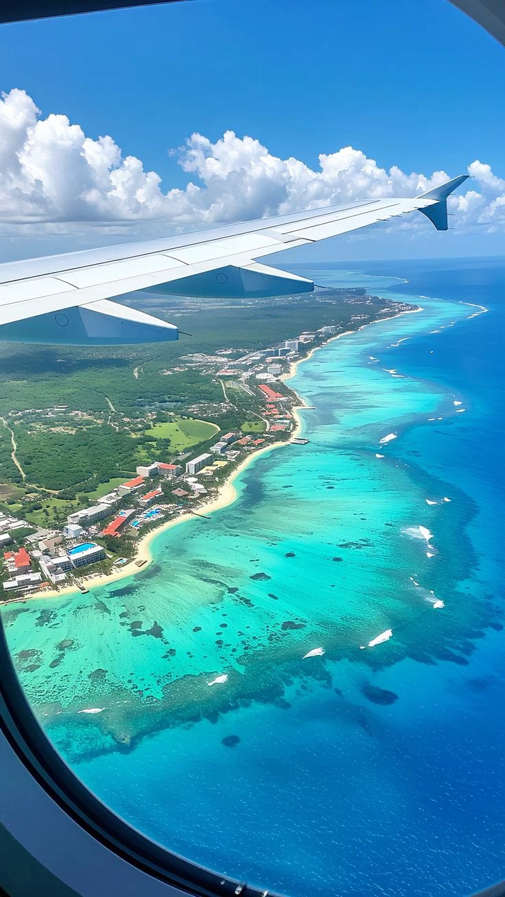 The Punta Cana coastline from the plane window